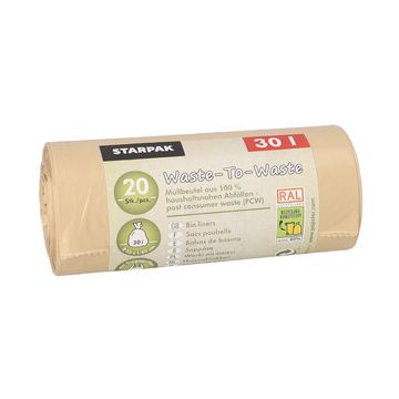 STARPAK Sac poubelle "Waste-to-Waste", 30 litres, marron