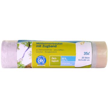 Secolan Sac poubelle à liens coulissants, 35 litres, blanc