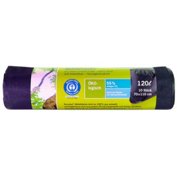 Secolan Sac poubelle renforcé, 120 litres, noir