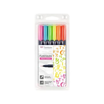 Tombow Stylo de calligraphie Fudenosuke fluo, kit de 6 Tombow Stylo de calligraphie Fudenosuke fluo, kit de 6