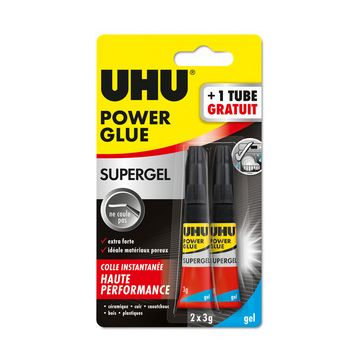 UHU Colle instantanée POWER GLUE ultra rapide SUPERGEL, 3 g