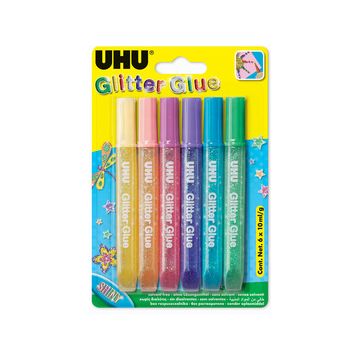 UHU Colle scintillante Glitter Glue Shiny,  6 x 10 ml