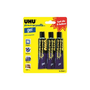UHU Colle universelle gel, set de 3, contenu: 3 x 35 ml