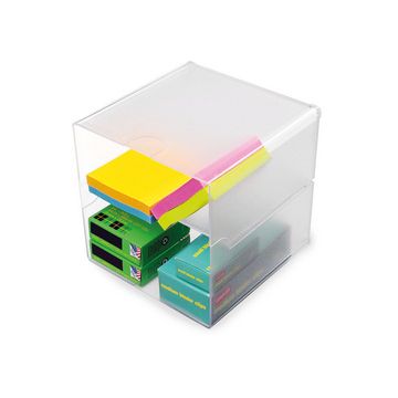 deflecto Boîte de rangement Cube, 2 casiers, cristal