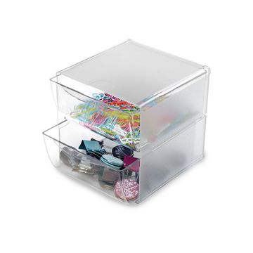 deflecto Boîte de rangement Cube, 2 tiroirs, cristal