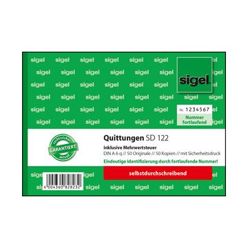 sigel Formularbuch "Quittung", inkl. MwSt., DIN A6 quer
