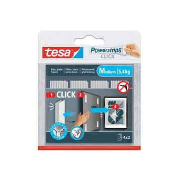 tesa Bande auto-agrippante Powerstrips CLICK, medium, blanc