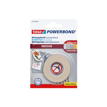 tesa Powerband Adhésif de montage INDOOR, 19 mm x 1,5 m