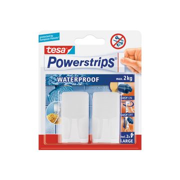 tesa Powerstrips Crochet "WAVE" WATERPROOF, blanc, plastique
